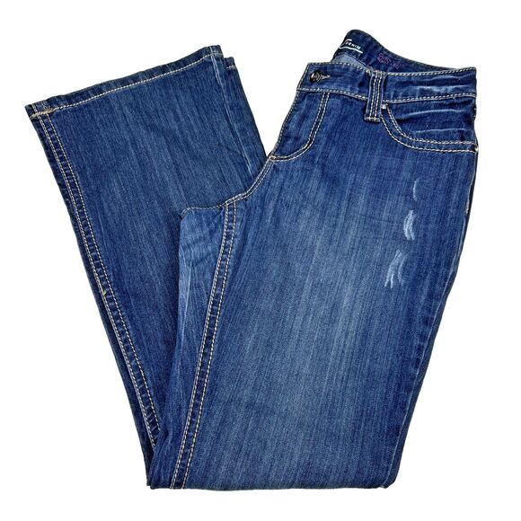 INC Curvy Fit Boot Leg Women's 10 Long Dark Wash Blue Denim Jeans Distressed - Picture 1 of 14